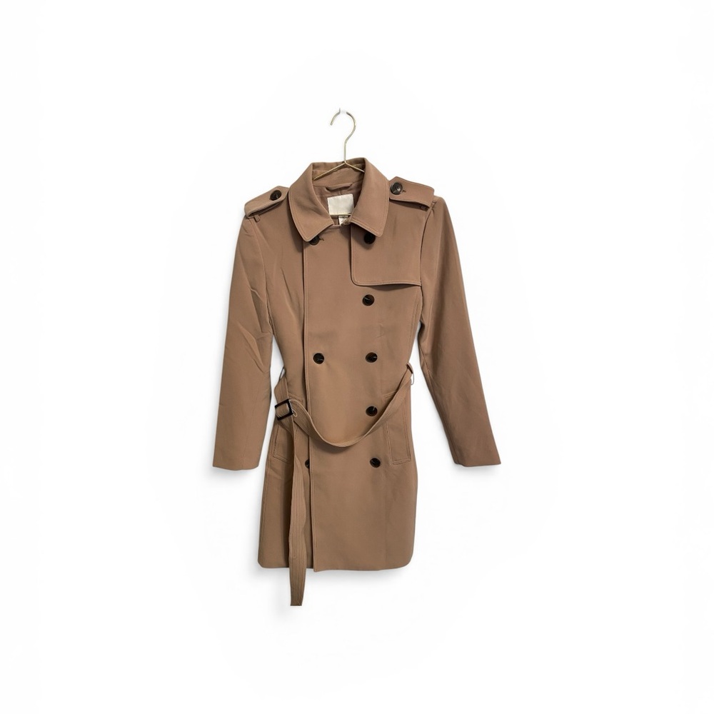 HM Womens Tan Double Breasted Belted Trench Coat Jacket Beige Small EUR 38 - Picture 2 of 7